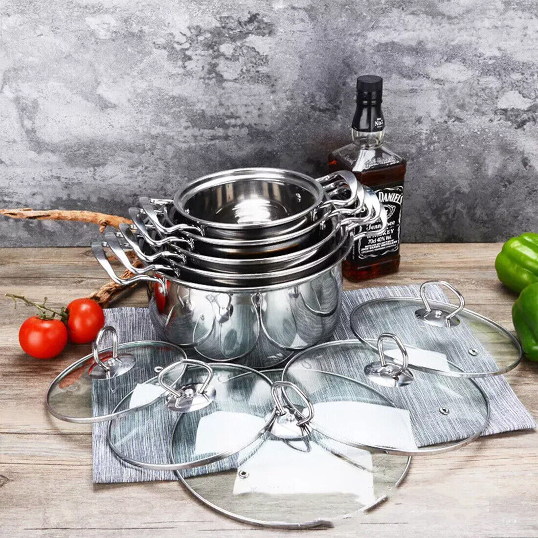 Stainless Steel Pan pot with Lids Set Non Stick in kitchen