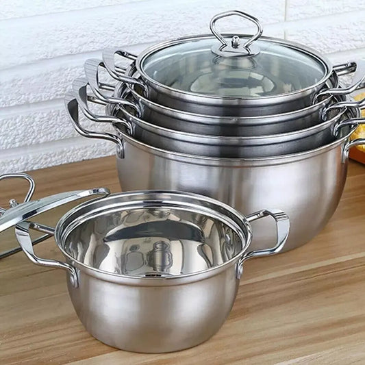 Stainless Steel Pan pot with Lids Set Non Stick stacked