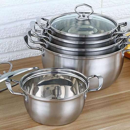 Stainless Steel Pan pot with Lids Set Non Stick stacked