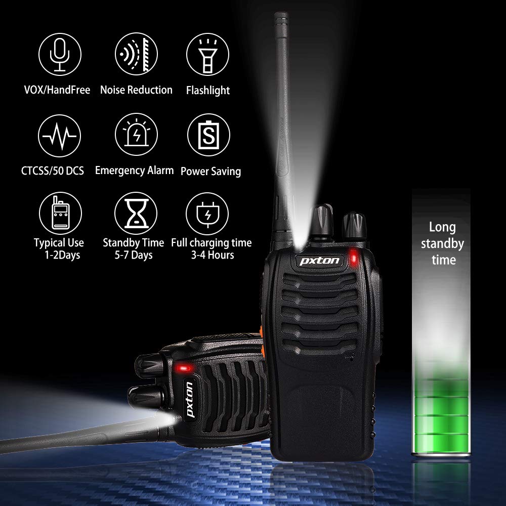 Walkie Talkies for Adults Long Range 2-Pack – Rechargeable Two-Way Radios, 16CH, VOX Function, LED Light, Earpieces Included
